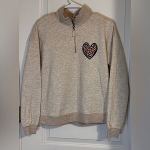 LIKES WILL GET 10%+ OFF Beige Zip-up Sweatshirt with Heart